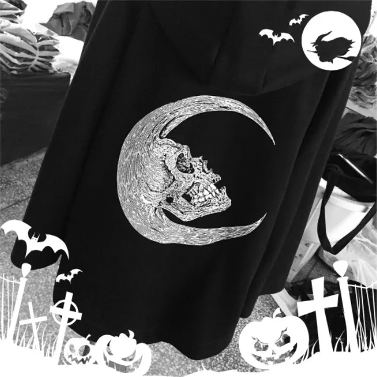 Ruibbit осенне зимнее женское твидовое Пальто Harajuku Goth Skeleton с принтом Луны толстовка