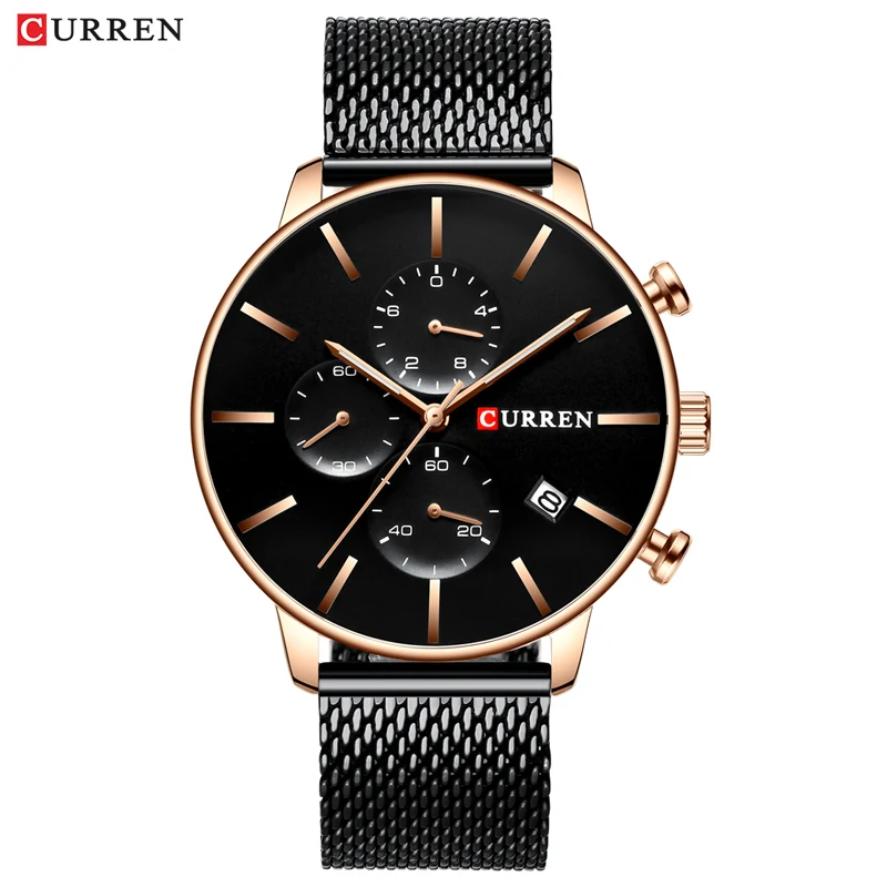 black Мужские наручные часы CURREN Модные кварцевые наручные часы для мужчин Классические хронограф повседневные спортивные часы водонепроницаемые Relogio Homem - Цвет: black