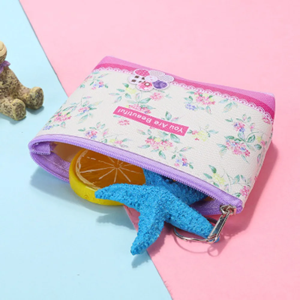 

1PCS Mini Women's PU Flower Purse Coin Short Wallet Money Bags Coin Key Card Holder Wallet Zipper Change Case Purses Pouch
