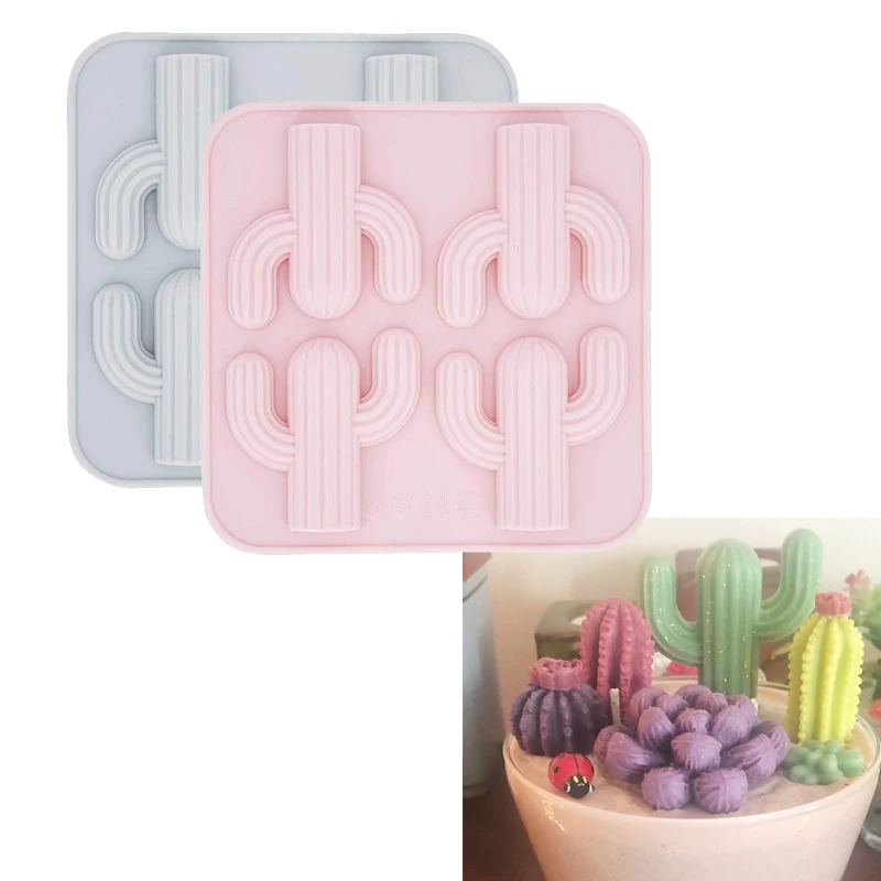 

4 Cavity Cactus Chocolate Mold For Candy Gummy Gelatin Jello Jelly Soap Crayons Wax Melt Plaster Ice Cube Tray Cake Decoration T