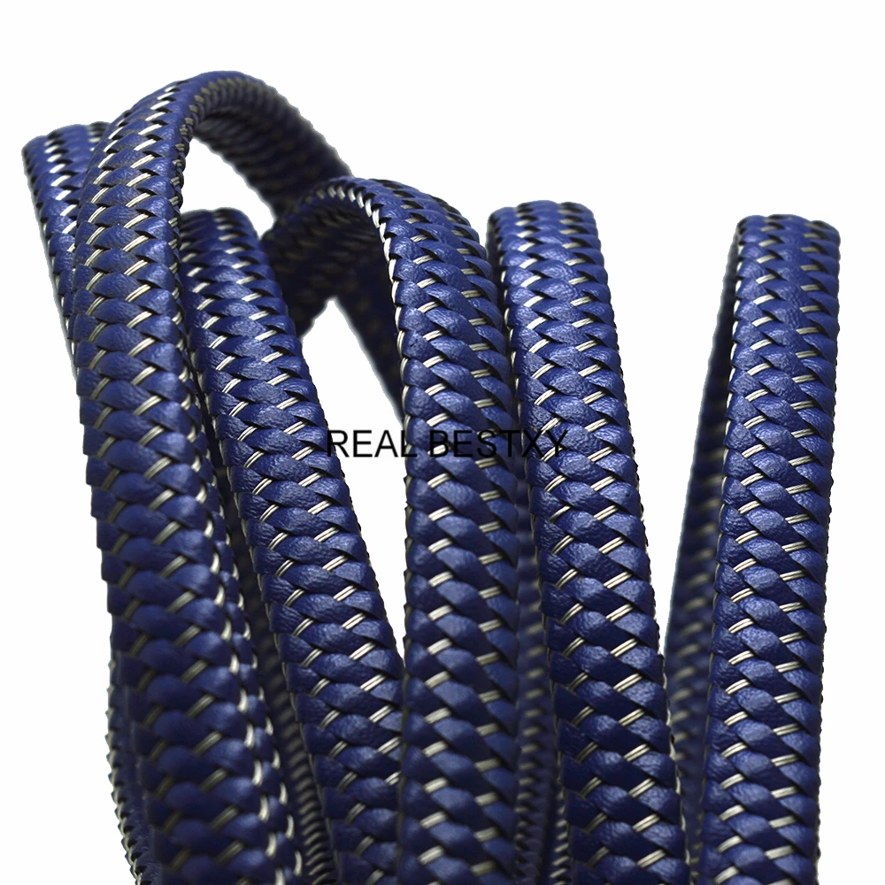 2 м/лот прибл. 12*4 мм синие плетеные кожаные стальные шнуры для браслетов ювелирных