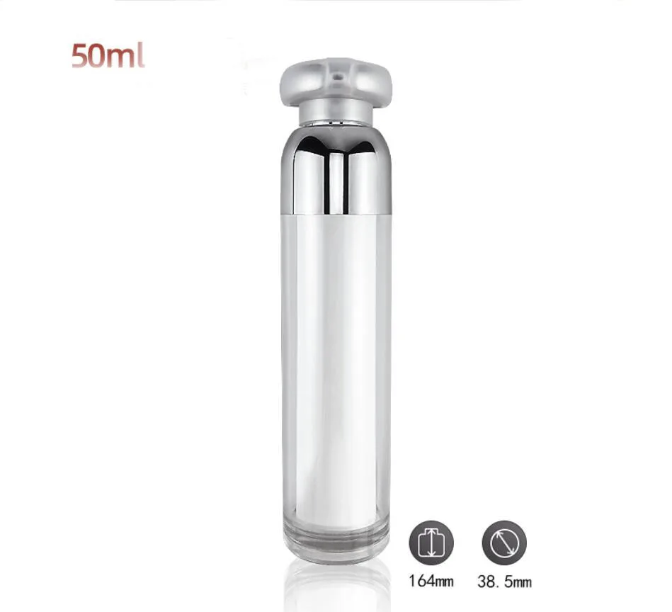50ML acrylic silver airless bottle lotion emulsion serum liquid foundation whitening essence recovery complex  cosmetic packing