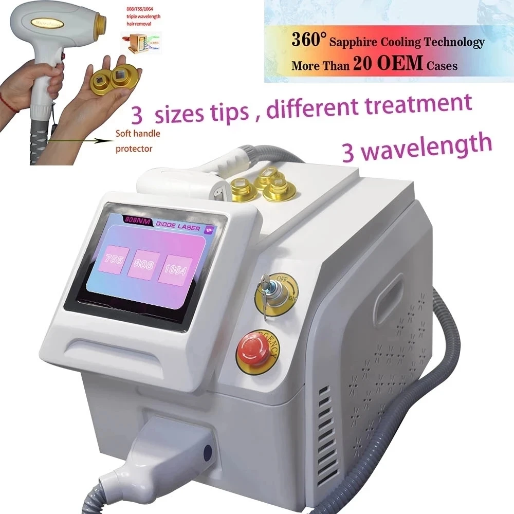 

2021 3 Wavelength 755nm 808nm 1064nm Hair Removal Machine Skin Care Face Body Hair Removal Cooling Diode Laser