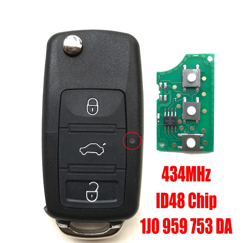 3 кнопки дистанционного ключа для VW SKODA Seat PASSAT Polo 1J0959753DA/1J0 959 753 DA 434MHz ID48Chip