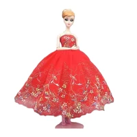 fashion red floral off shoulder lace wedding dress for barbie doll clothes outfits multi layer gown 16 bjd accessories toy gift