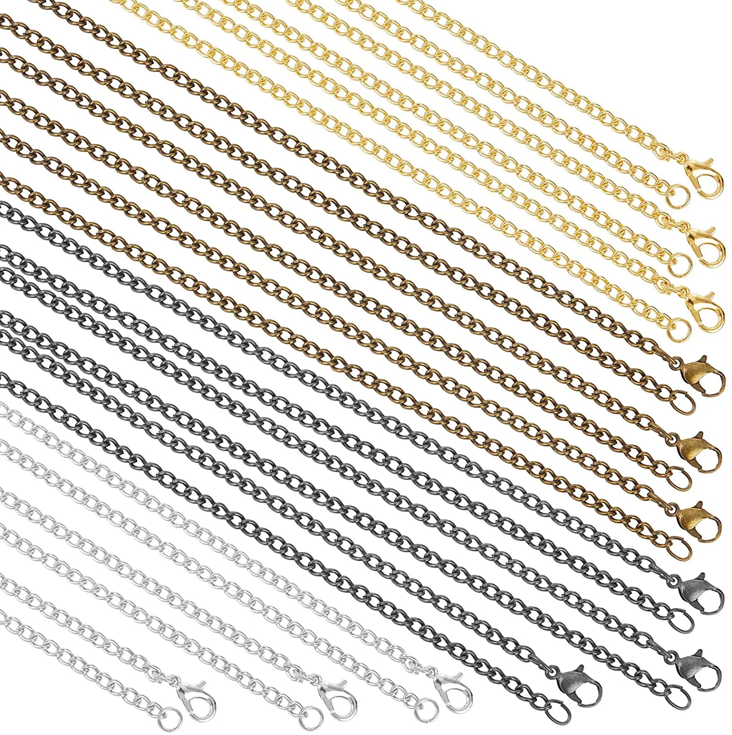 

40Strands Twisted Necklace Chain 4Colors Iron Cross Chains 31 Inch Jewelry Making Chains Necklace Cable Link with Lobster Clasps