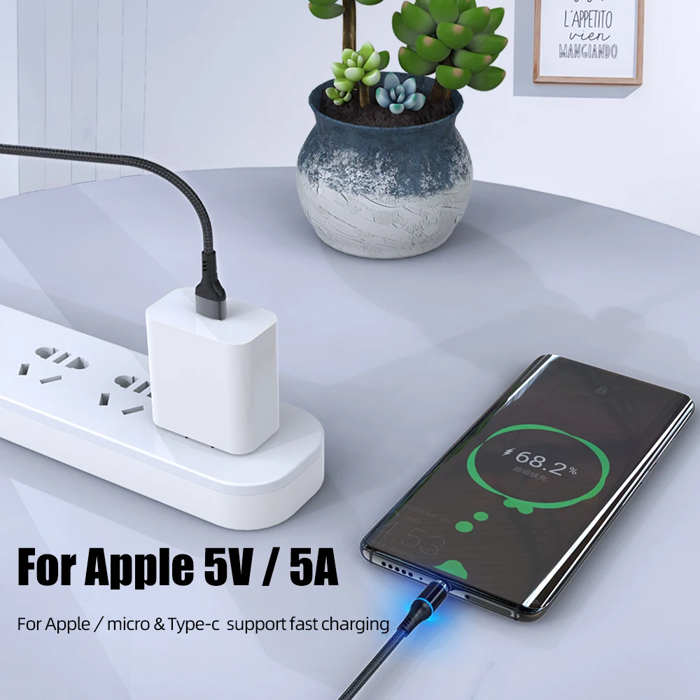 Магнитное зарядное устройство для быстрой зарядки 1 м 5 А Micro USB Тип C магнитный