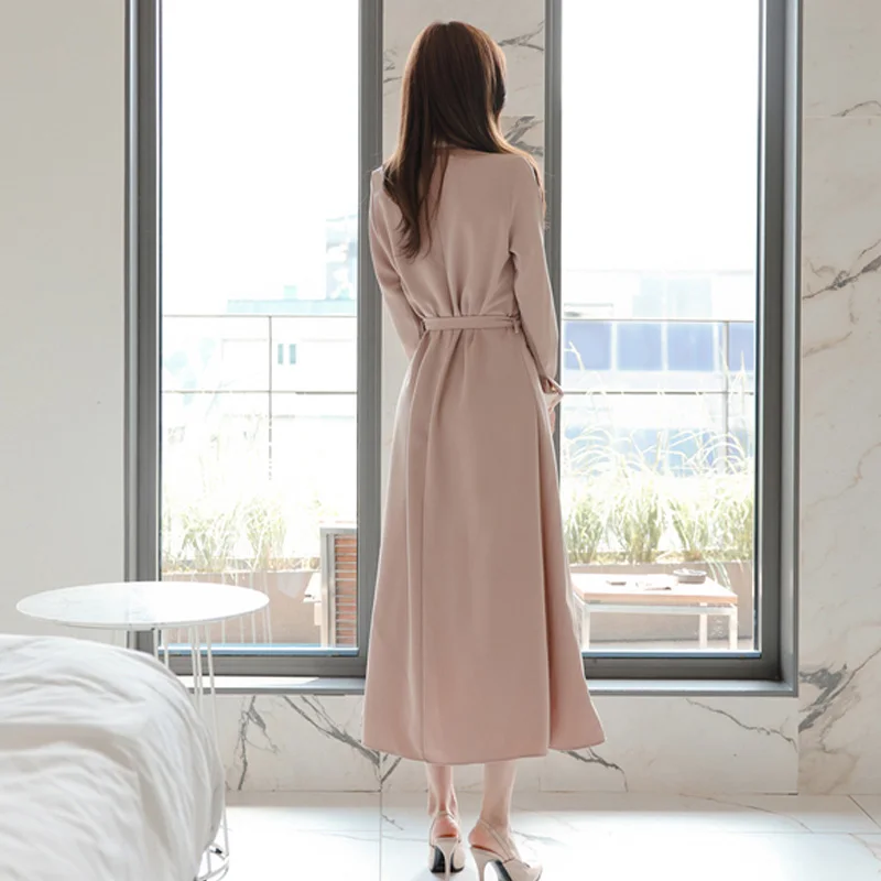 

One-Piece Elegant Single-Breasted Women Dress Autumn 2020 New Long Sleeve Office Lady Mid-Length Dress Female Korean Dresses