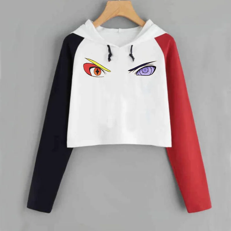 Harajuku аниме толстовки для женщин Наруто укороченная Толстовка Uchiha Uzumaki Hatake Eyes пуловер с рисунком толстовка хип хоп Уличная - Цвет: 13