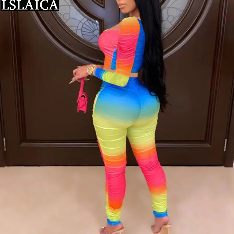 

Plus Size Clothing For Women Long Sleeve Crop Top Pants Sets Womens Outfits Tie Dye Fashion Streetwear Casual Roupas Femeninas