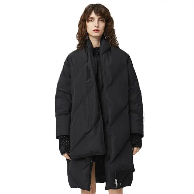 

Оптовая продажа, пушистое пальто с гусиным пухом, шарф, Стильные теплые пуховые куртки, женское длинное толстое пальто с гусиным пухом для х...