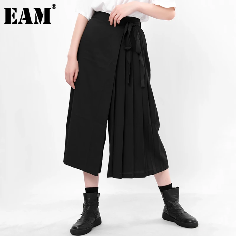 

[EAM] High Elastic Waist Black Pleated Casual Wide Leg Trousers New Loose Fit Pants Women Fashion Spring Autumn 2022 1N66601