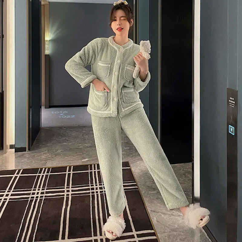 

Осенне-зимний новый бархатный Пижамный костюм Fdfklak с длинным рукавом, одежда для сна для женщин, комплект одежды, теплая ночная рубашка