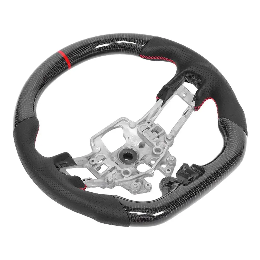 

Carbon Fiber Steering Wheel Nappa Perforated Leather Red Stitching Fit for Ford Mustang V6/EcoBoost/GT/Shelby