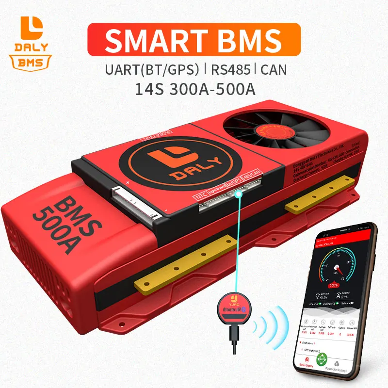 

14s battery pack 18650 smart bms 14s lifepo4 48V 300A 400A 500A common port with uart rs485 CAN with FAN balance for solar