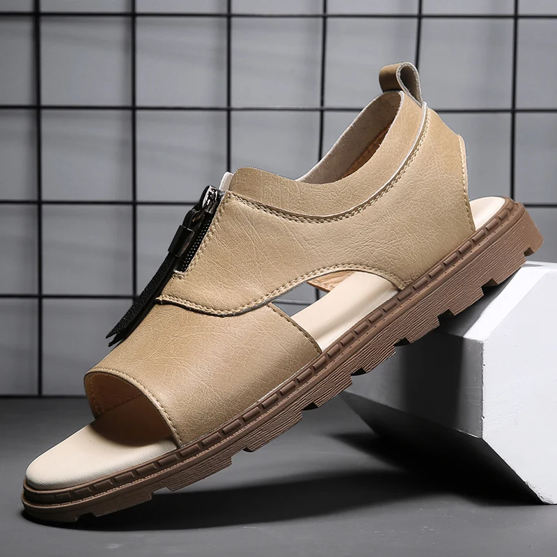 

Сандалии мужские из натуральной кожи, дышащие Нескользящие, Повседневная модная Уличная обувь, пляжные тапочки, лето