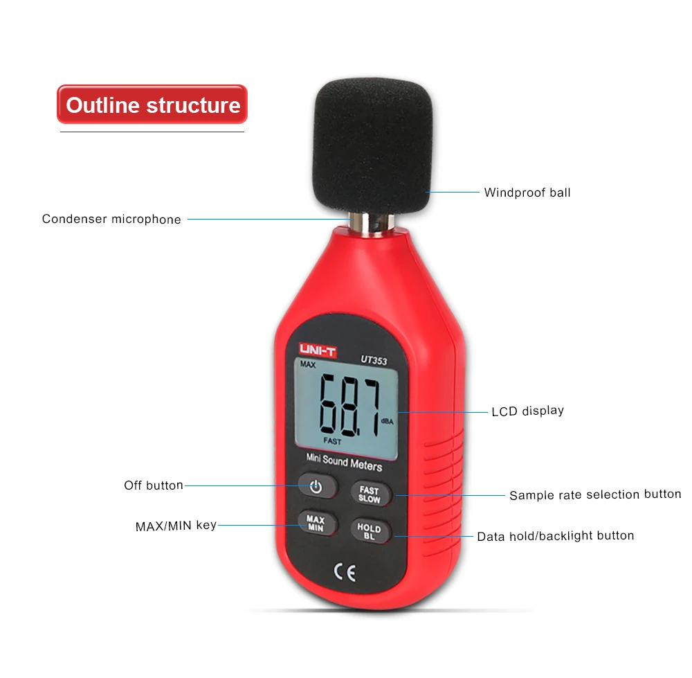 UNI-T UT353 измеритель уровня шума дБ метр 30~ 130 дБ Мини аудио измеритель уровня звука децибел монитор
