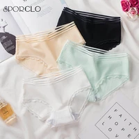 sporclo 1 piece striped cotton underwear for women 10 solid colors lace panties soft antibacterial briefs cute girls lingeries