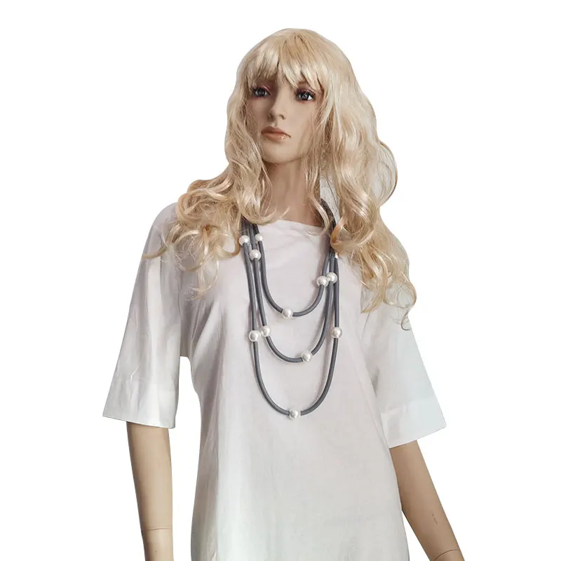 

YD&YDBZ Long Multi Layer Pearl Leather Necklace Women Handmade Luxurious Rubber Bead Necklaces For Wedding Party Gift Female