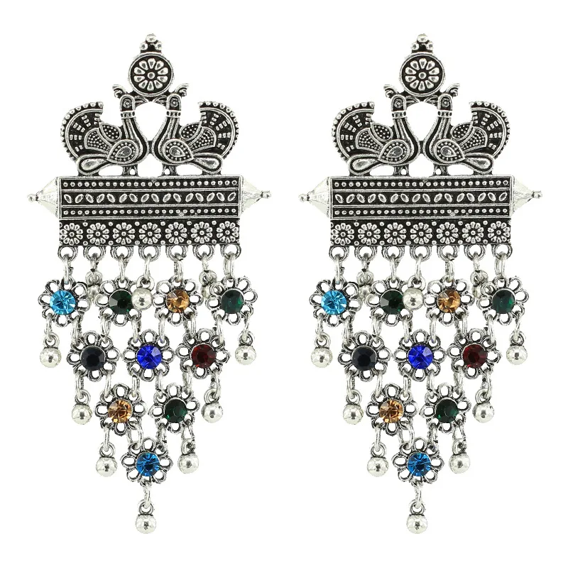 Индийские Золотые серьги Jhumka для женщин этнические двойные павлиньи колокольчики длинные с кисточками