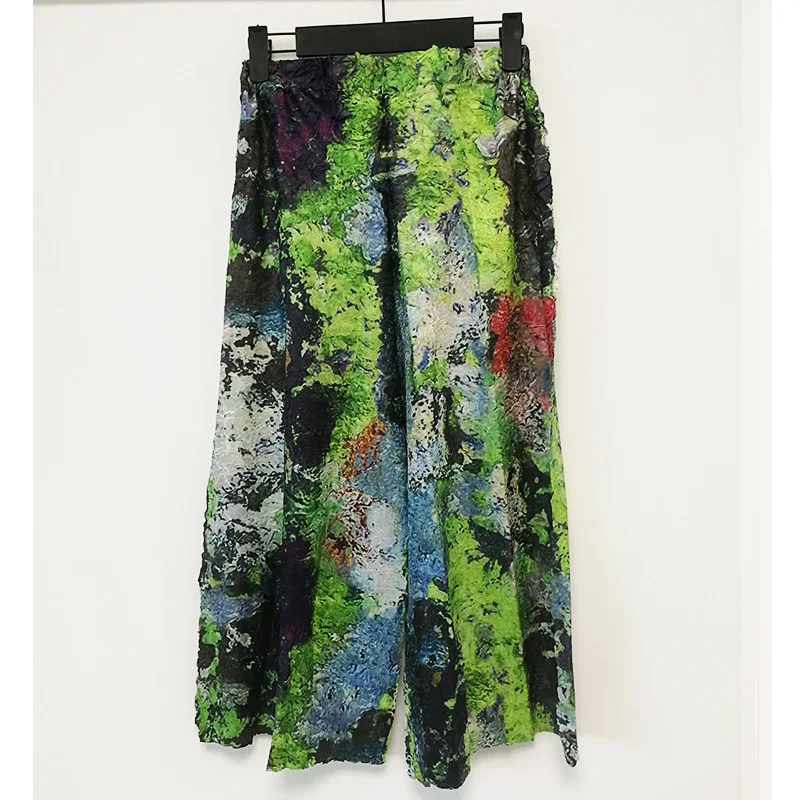 

TVVOVVIN Fashion Print Pleated Wide Leg Pants Women's 2021 Summer Loose Large Size Casual Ankle-length Pants 634A