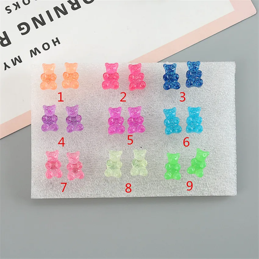

1Pair 12*8 MM Cute Colorful Cartoon Glitter Resin Mini Gummy Bear Stud Earrings for Women Jewelry