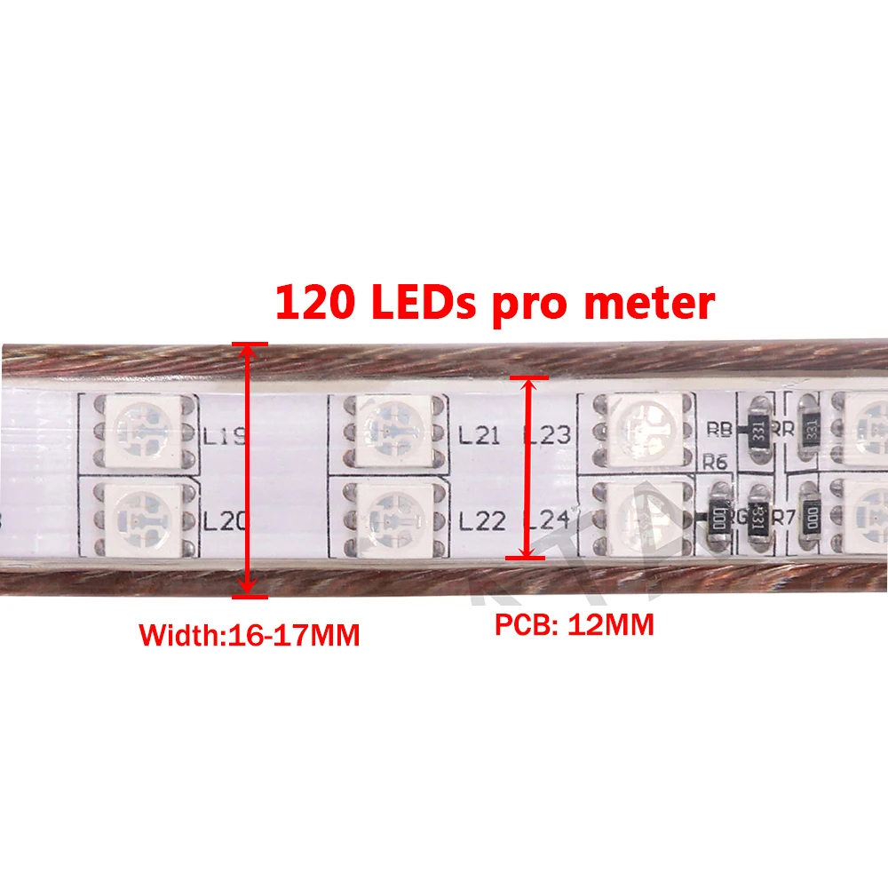 220 В 5050 RGB светодиодный светильник в полоску Водонепроницаемый ip67 120 светодиодные полосы с RGB сенсорным управлением Лер/24Key IR управление 1 м 2 м 5 м 10 м 20 м