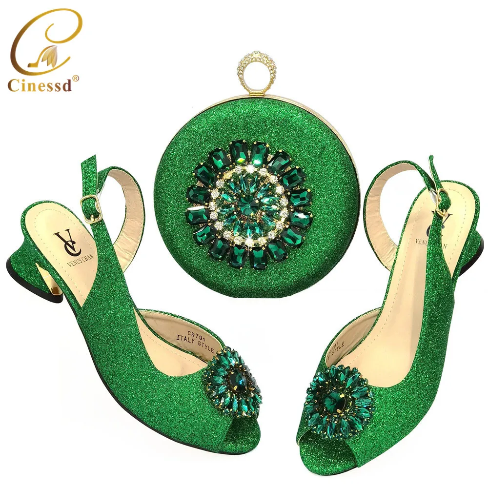 

Women Luxury 2021 Rhinestone Wedding Party Shoes African Matching Shoes and Bags Italian In Women Party Italian Shoe Bag Set