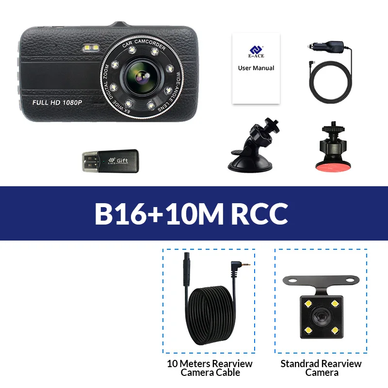 E-ACE Автомобильный видеорегистратор Камера Full HD 1080 P регистраторы Авто регистратор два объектива ночного видения с зеркало заднего вида цифровой для видеомагнитофон