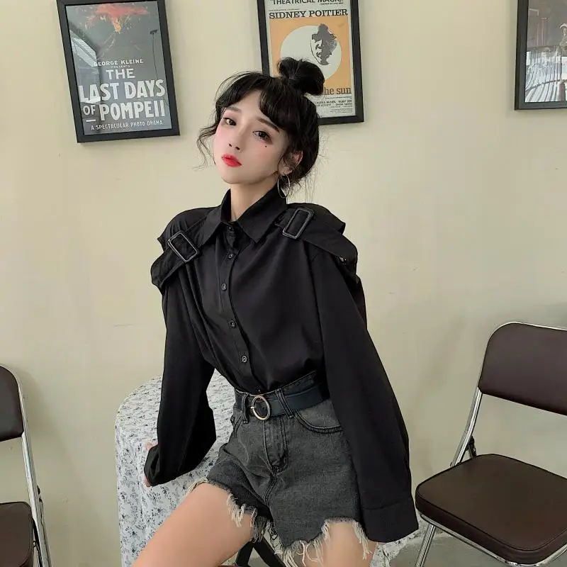 

Hollow Out Off Shoulder Women's Clothing Spring Autumn Long Sleeve Shirts White Blusas Preppy Style Turn-down Collar Tops New