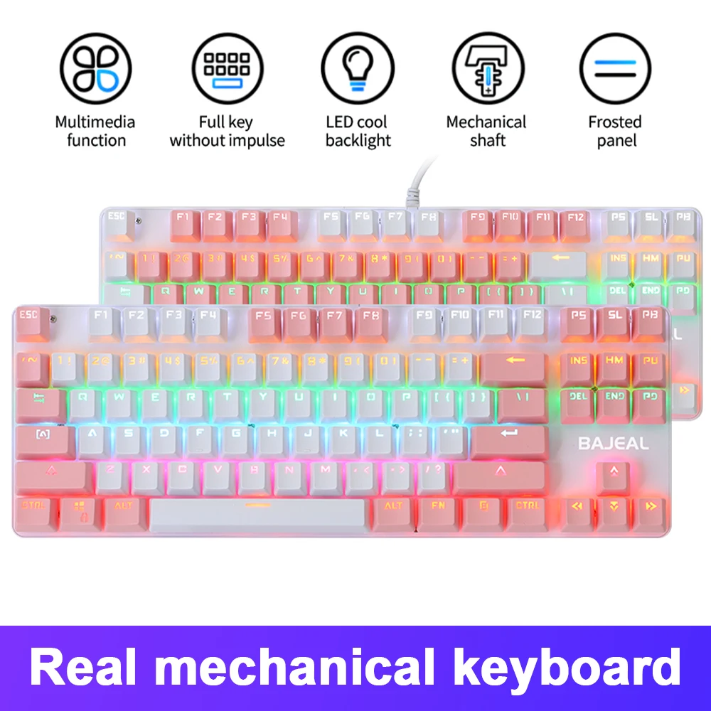 gaming mechanical keyboard 87 keys game anti ghosting blue switch color backlit wired keyboard for pro gamer laptop pc free global shipping
