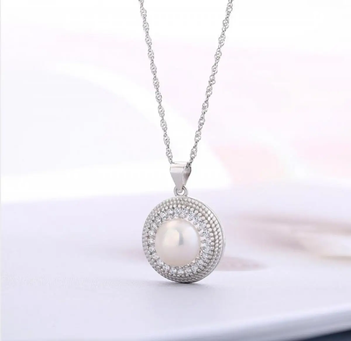 

100% Real S925 Sterling Silver Pearl Pendant Necklace For Women Original Sterling Natural Pearl Silver Chain Gemstone Pendant