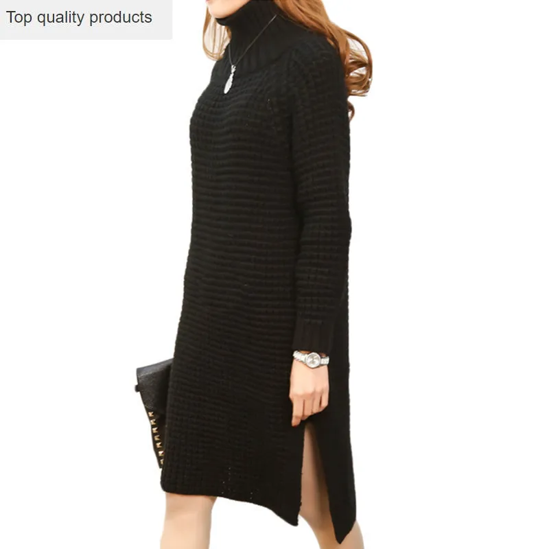 2020 New Spring Loose Turtleneck Sweater Dress Women Pullover Split Dresses Autumn and Winter Mid-long Knitted Dress LH609
