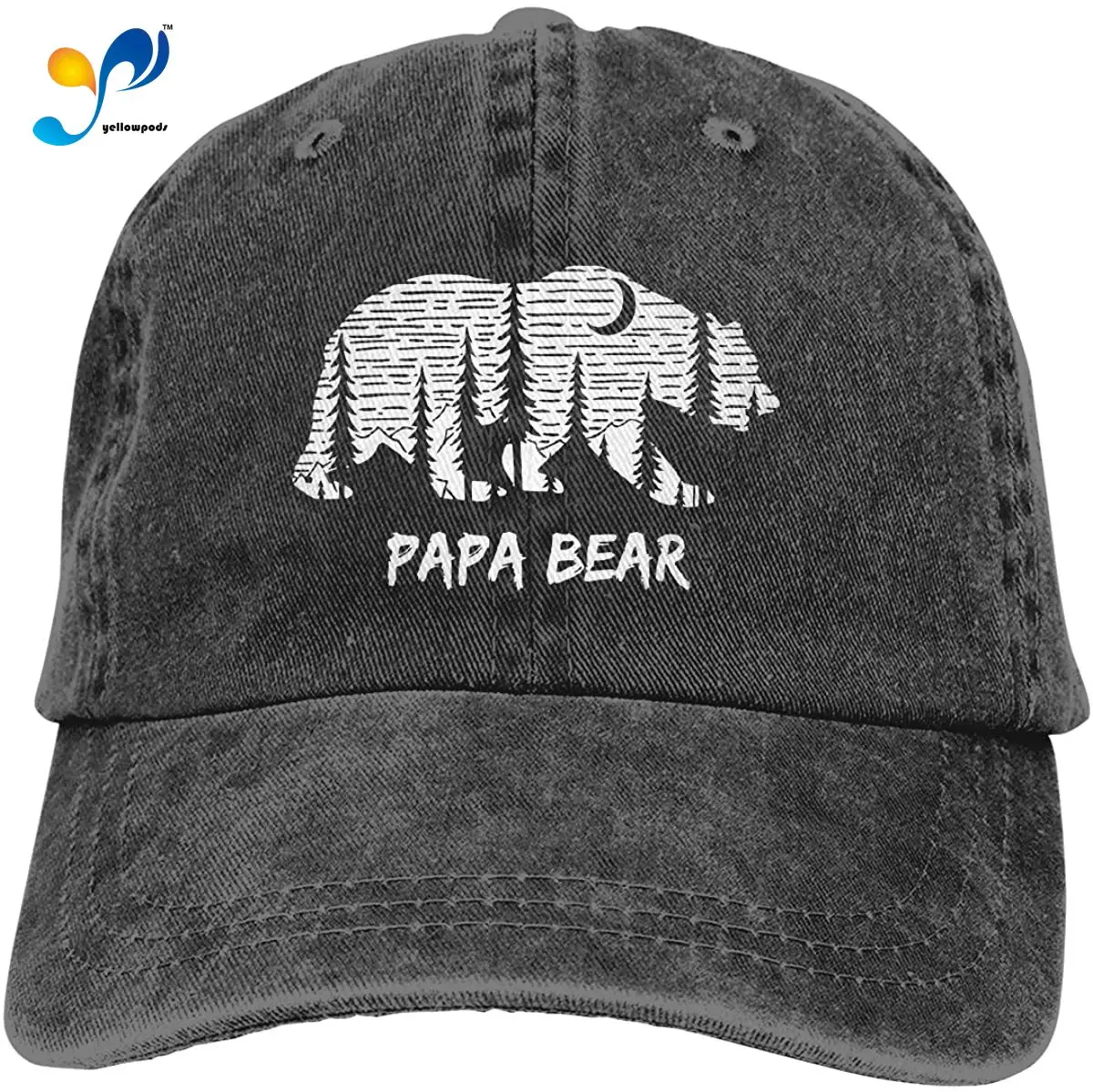 

Papa Bear (White Forest) Vintage Washed Twill Baseball Caps Adjustable Hats Funny Humor Irony Graphics Of Adult Gift Black