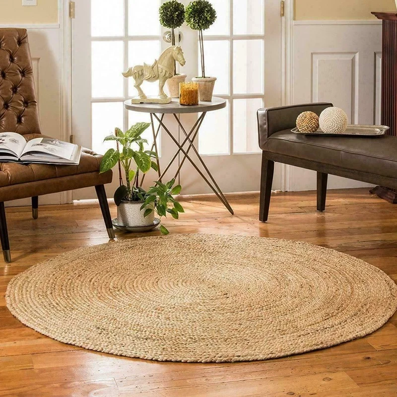 

3x3 Feet Natural Jute Bohemian Round Carpet 100% Carpet Area Floor Living Room Carpet