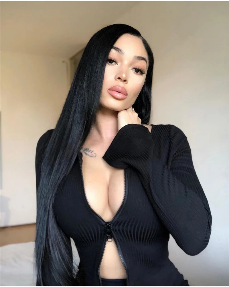 NewAsia Garden Double Zipper Two Piece Set T Shirt And Shorts Matching Sets Women Ribbed Long Sleeves Two Piece Outfits Black