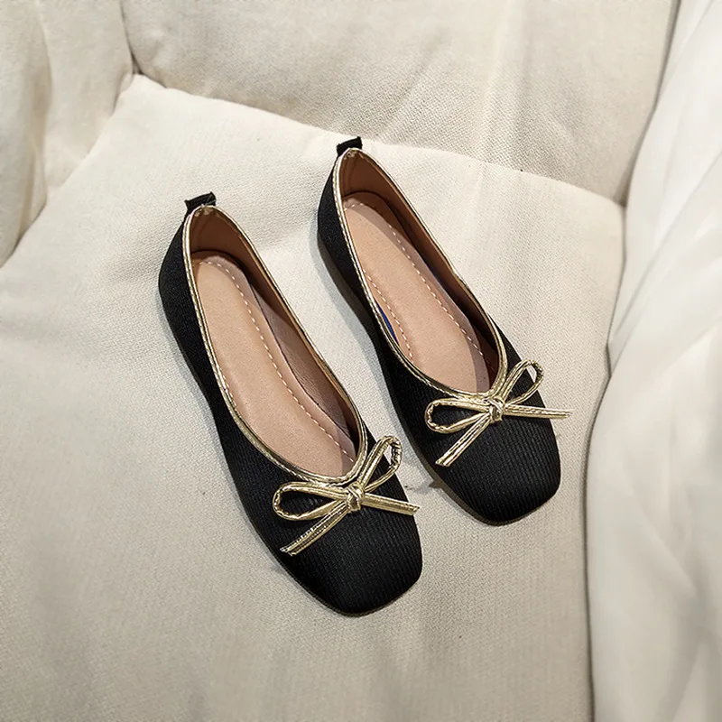 

2021 Spring Flat Square Toe Shoes in Her Soft Bottom Flat Heel Comfortable Shoes for Work Black