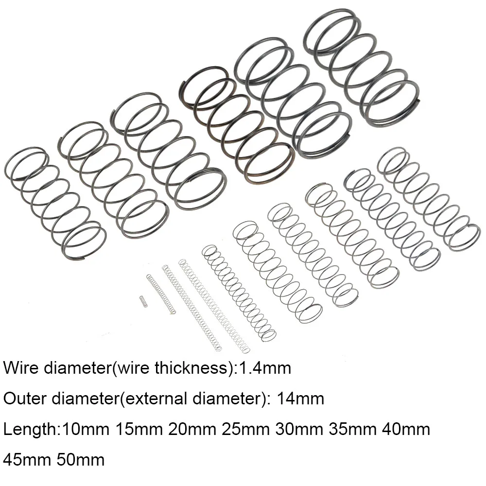 

10PCS 1.4*14*10-50mm Spring Steel Small Compression Release Mechanical Return Spring Pressure Spring OD 14mm 1.4x14x10-50mm