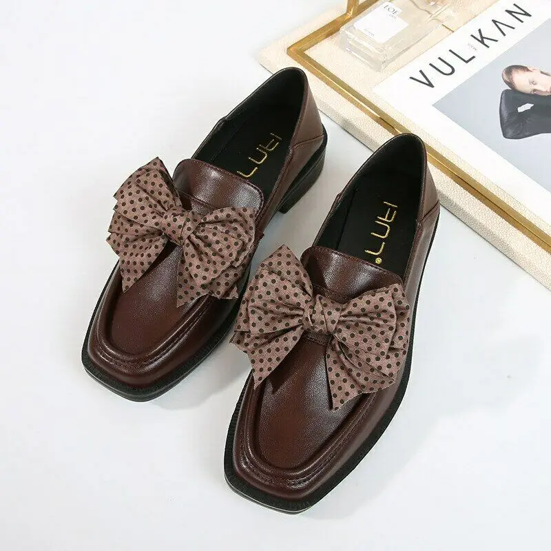 

Leather Shoes Women's Heel Shoes Comfortable Soft Bottom Square Size Fat Wide