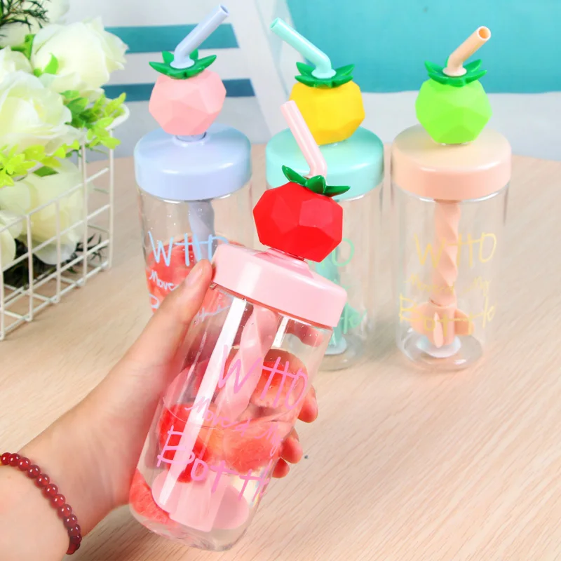 Пластиковая бутылка для воды 400 мл с соломинкой милая фруктами модные милые