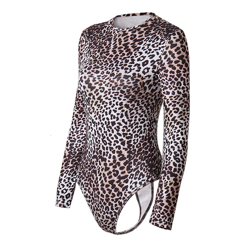 TWOTWINSTYLE осенние леопардовые женские боди с круглым вырезом и длинными рукавами