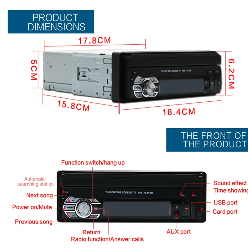 Автомобильный стерео приемник 1din аудио Bluetooth радио с 7 &quotHD выдвижной сенсорный