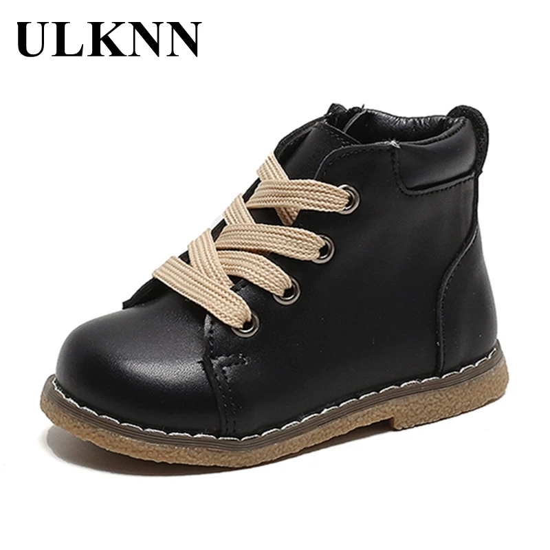 

Детские ботинки-мартинсы ULKNN с боковой молнией, нескользящая Мягкая подошва, детская повседневная кожаная обувь, новинка весны 2021, короткие ...
