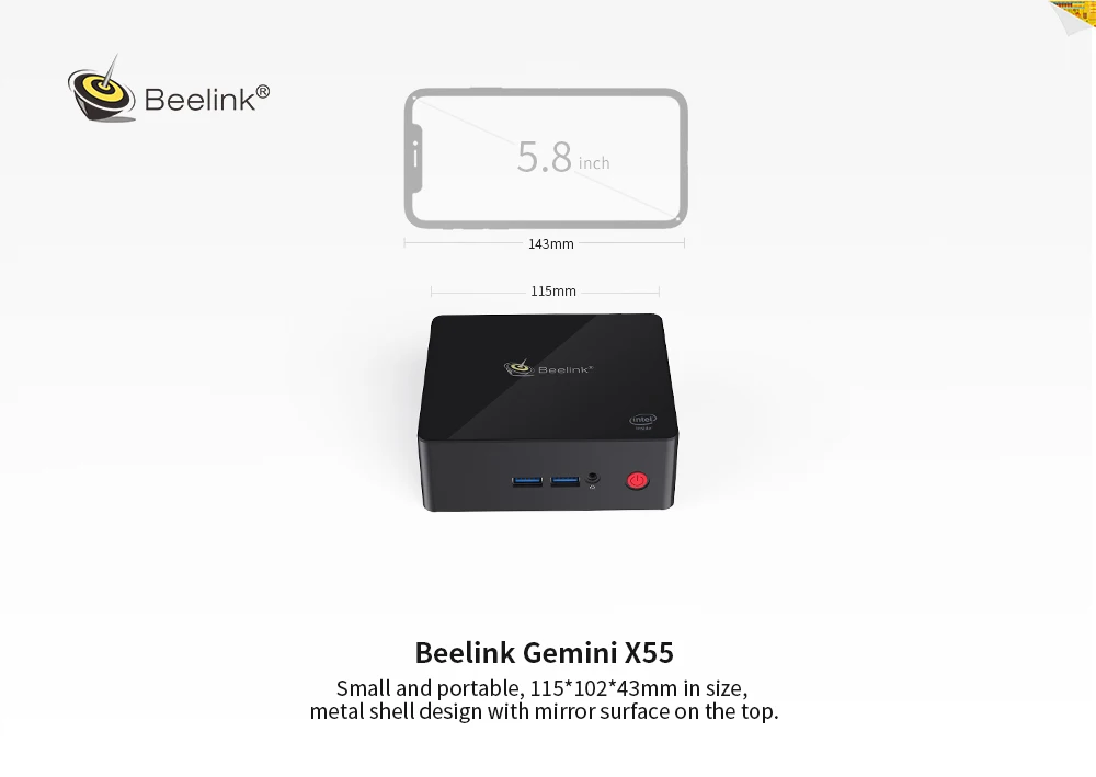 Мини-ПК Beelink Gemini X55 J5005 8 Гб 256 ГБ SSD 1000 м LAN tv BOX 2,4G 5G wifi bluetooth 4,0 USB3.0 HDMI 4K 60 Гц Windows 10 NUC