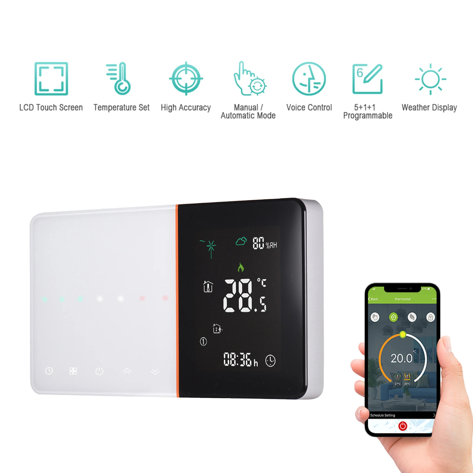 

Smart Thermostat Programmable APP Control Backlight LCD Electric Heating Temperature Controller with Weather Humidity Wind Speed