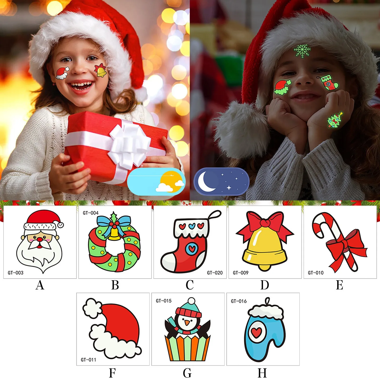 

Новинка 2022, детская Рождественская светящаяся тату-наклейка на лицо, наклейка со снежинками, водостойкая светящаяся тату-наклейка