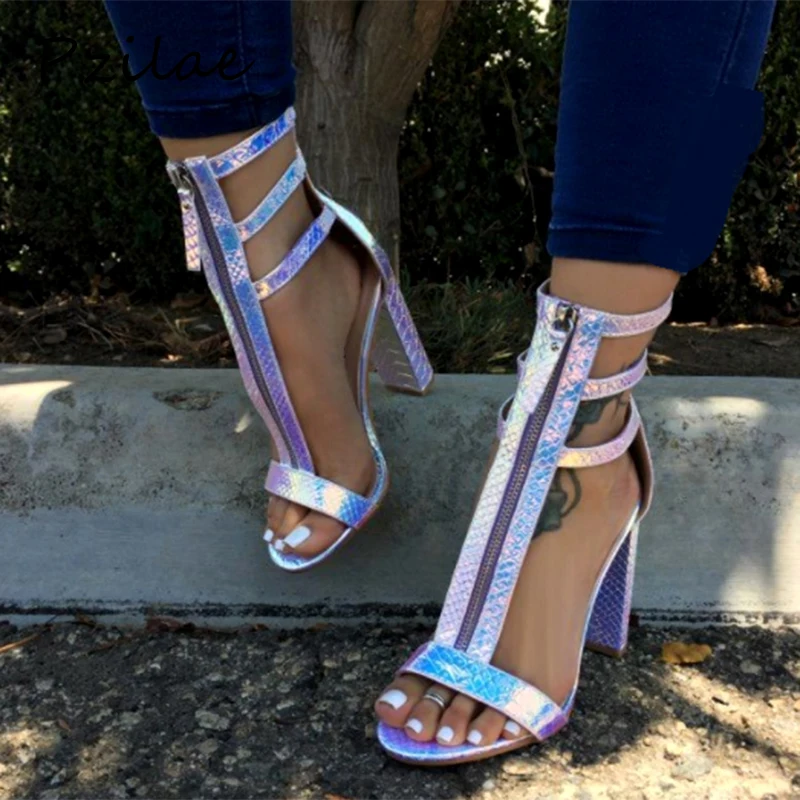 Женские сандалии гладиаторы Pzilae открытые кожаные на высоком массивном каблуке с