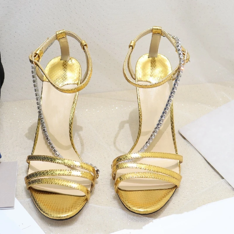 

Summer Women Shoes Female Weeding Sandals New Chaussure Peep Toe Sandalias High Heels Gold Sandales Front Rear Strap Shoes