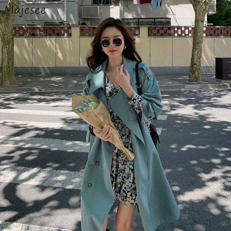

Trench Women Double Breasted Elegant Retro High Street Classic Femme Simple Temperament Leisure Fashion Popular All-match Spring