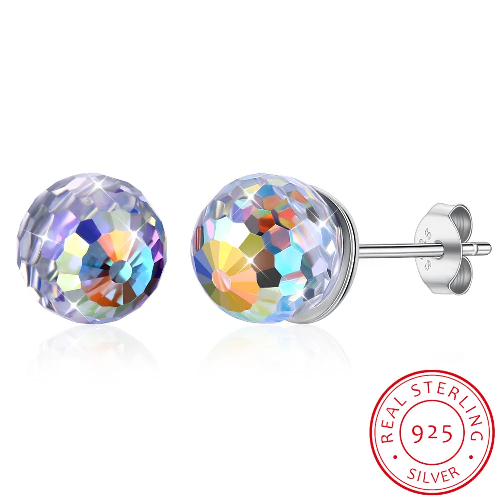 LEKANI кристаллы от Swarovski круглый шар Стерлинговое Серебро 925 серьги-гвоздики ювелирные украшения для женщин подарок на вечеринку